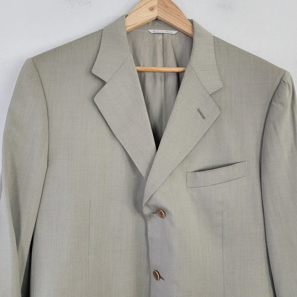 Canali James Sport Coat Blazer Pale Mens 54 Beige Jacket Pure Wool‎ Notch Lapel